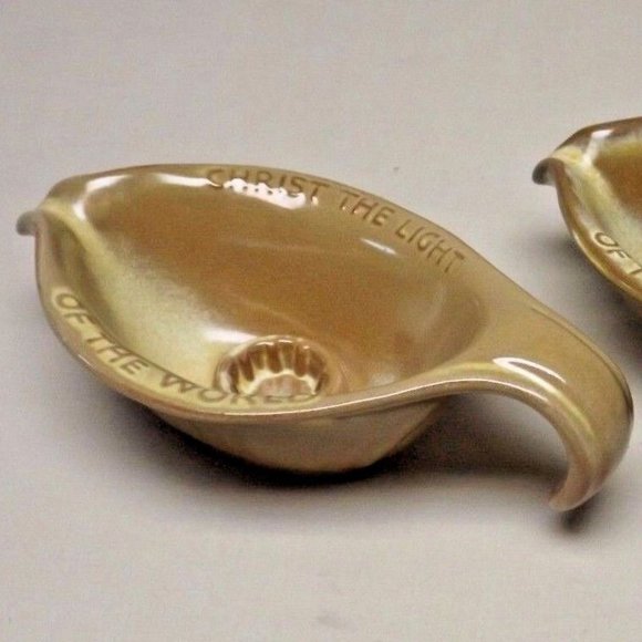 Frankoma Pottery Plainsman Brown Set of 2 Oral Roberts 1971 Candle Stick Holders - Picture 4 of 13